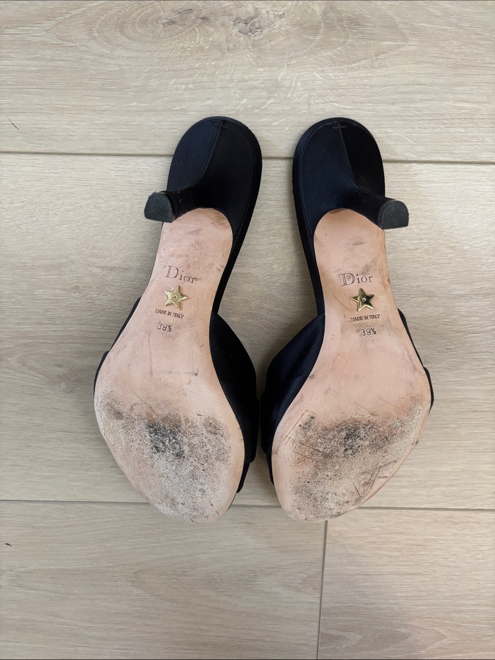 Christian Dior My Dior Heeled Slide Satin Sandals with Gold Logo - Picture 4 of 6